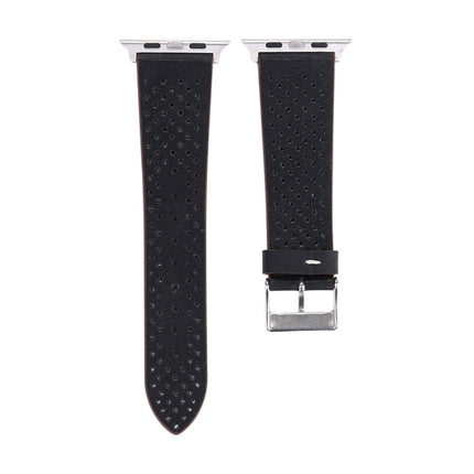 For Apple Watch Series 3 & 2 & 1 38mm Simple Fashion Genuine Leather Hole Pattern Watch Strap(Black)-garmade.com