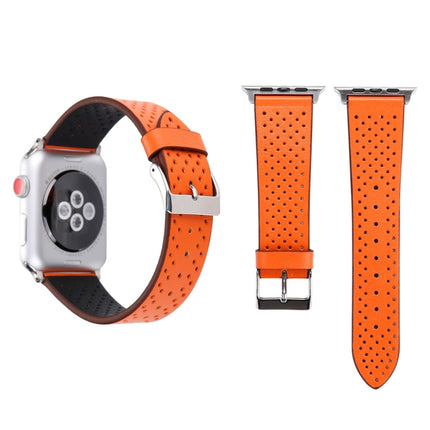 For Apple Watch Series 3 & 2 & 1 38mm Simple Fashion Genuine Leather Hole Pattern Watch Strap(Orange)-garmade.com