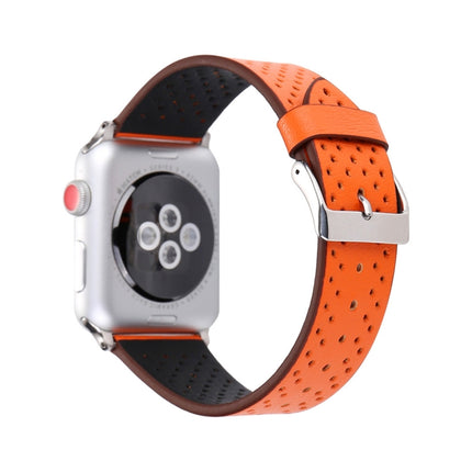 For Apple Watch Series 3 & 2 & 1 38mm Simple Fashion Genuine Leather Hole Pattern Watch Strap(Orange)-garmade.com