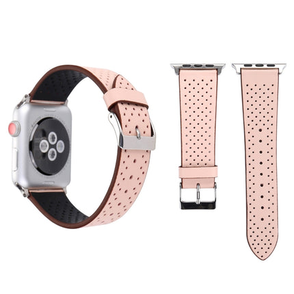 For Apple Watch Series 3 & 2 & 1 38mm Simple Fashion Genuine Leather Hole Pattern Watch Strap(Pink)-garmade.com