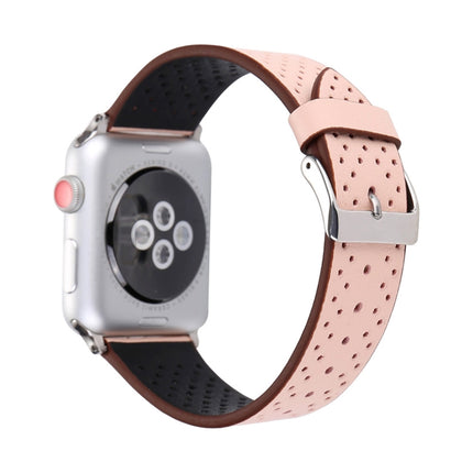 For Apple Watch Series 3 & 2 & 1 38mm Simple Fashion Genuine Leather Hole Pattern Watch Strap(Pink)-garmade.com