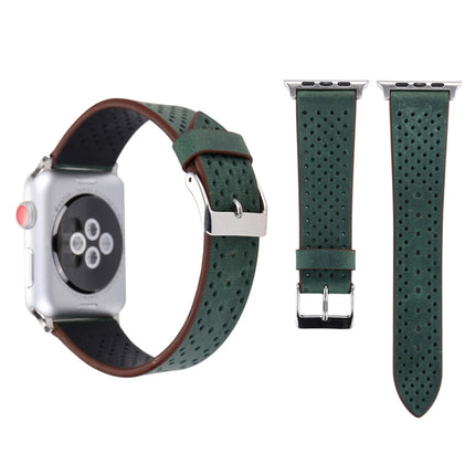 For Apple Watch Series 3 & 2 & 1 38mm Simple Fashion Genuine Leather Hole Pattern Watch Strap(Green)-garmade.com