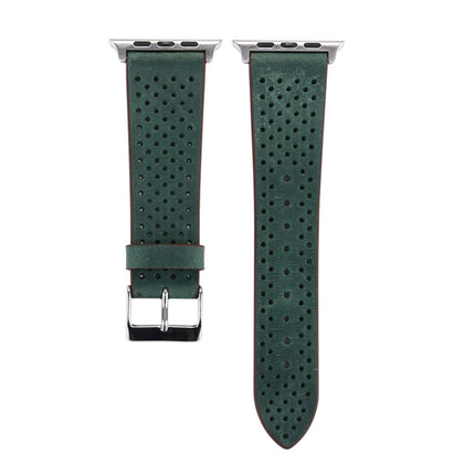For Apple Watch Series 3 & 2 & 1 38mm Simple Fashion Genuine Leather Hole Pattern Watch Strap(Green)-garmade.com