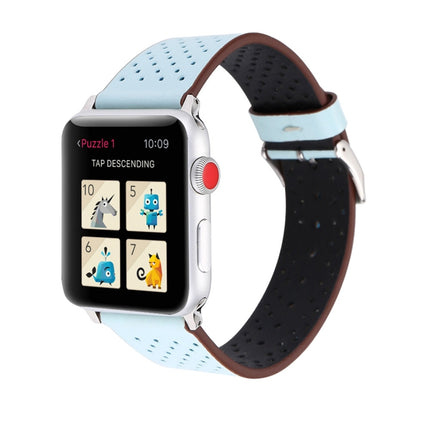 For Apple Watch Series 3 & 2 & 1 38mm Simple Fashion Genuine Leather Hole Pattern Watch Strap(Blue)-garmade.com