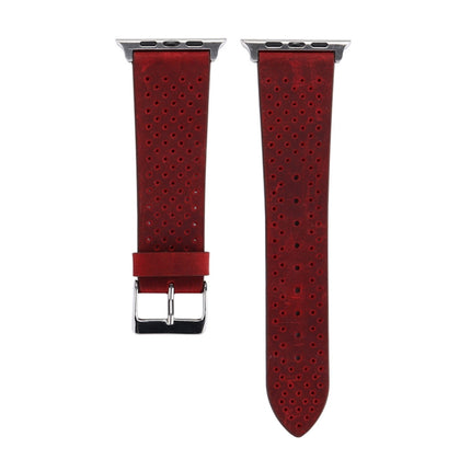 For Apple Watch Series 3 & 2 & 1 38mm Simple Fashion Genuine Leather Hole Pattern Watch Strap(Red)-garmade.com