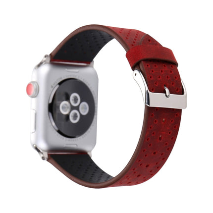 For Apple Watch Series 3 & 2 & 1 38mm Simple Fashion Genuine Leather Hole Pattern Watch Strap(Red)-garmade.com