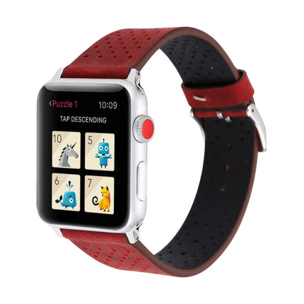 For Apple Watch Series 3 & 2 & 1 38mm Simple Fashion Genuine Leather Hole Pattern Watch Strap(Red)-garmade.com