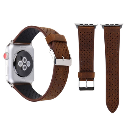 For Apple Watch Series 3 & 2 & 1 38mm Simple Fashion Genuine Leather Hole Pattern Watch Strap(Brown)-garmade.com