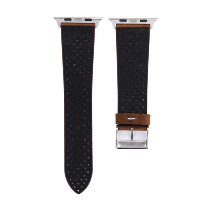 For Apple Watch Series 3 & 2 & 1 38mm Simple Fashion Genuine Leather Hole Pattern Watch Strap(Brown)-garmade.com