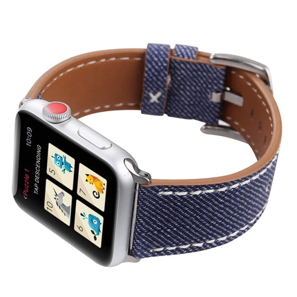 For Apple Watch Series 3 & 2 & 1 38mm Simple Fashion Genuine Leather Cowboy Pattern Watch Strap(Dark Blue)-garmade.com