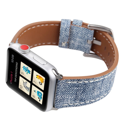 For Apple Watch Series 3 & 2 & 1 38mm Simple Fashion Genuine Leather Cowboy Pattern Watch Strap(Baby Blue)-garmade.com