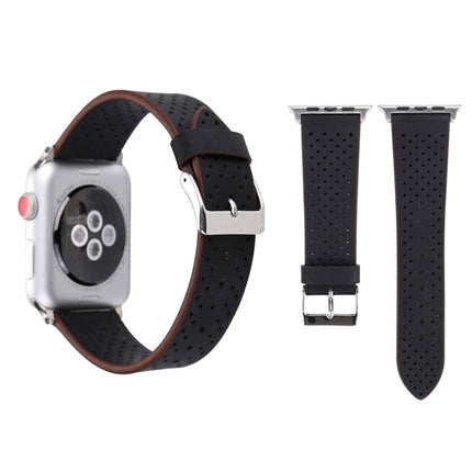 For Apple Watch Series 3 & 2 & 1 42mm Simple Fashion Genuine Leather Hole Pattern Watch Strap(Black)-garmade.com