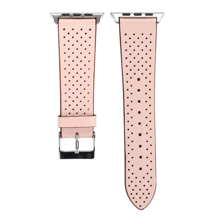 For Apple Watch Series 3 & 2 & 1 42mm Simple Fashion Genuine Leather Hole Pattern Watch Strap(Pink)-garmade.com
