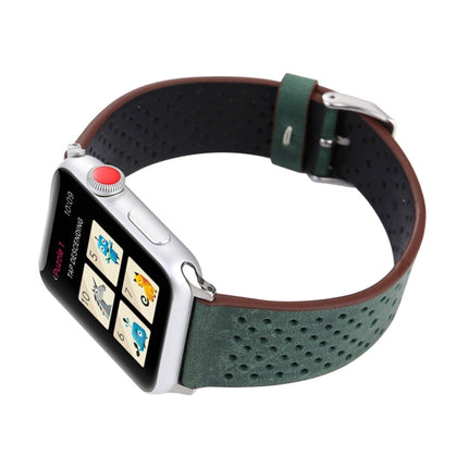 For Apple Watch Series 3 & 2 & 1 42mm Simple Fashion Genuine Leather Hole Pattern Watch Strap(Green)-garmade.com