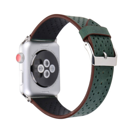 For Apple Watch Series 3 & 2 & 1 42mm Simple Fashion Genuine Leather Hole Pattern Watch Strap(Green)-garmade.com