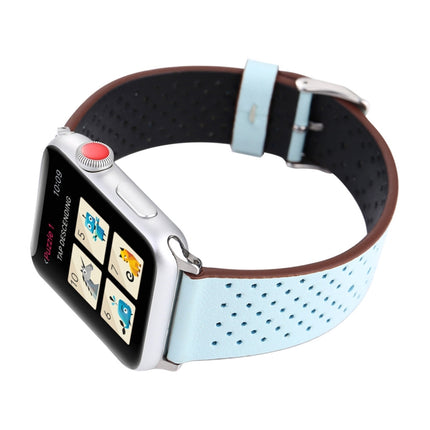 For Apple Watch Series 3 & 2 & 1 42mm Simple Fashion Genuine Leather Hole Pattern Watch Strap(Blue)-garmade.com