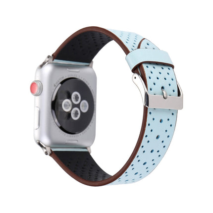For Apple Watch Series 3 & 2 & 1 42mm Simple Fashion Genuine Leather Hole Pattern Watch Strap(Blue)-garmade.com