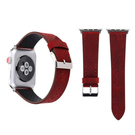 For Apple Watch Series 3 & 2 & 1 42mm Simple Fashion Genuine Leather Hole Pattern Watch Strap(Red)-garmade.com