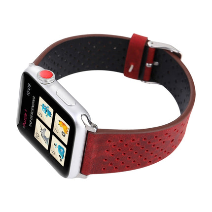 For Apple Watch Series 3 & 2 & 1 42mm Simple Fashion Genuine Leather Hole Pattern Watch Strap(Red)-garmade.com