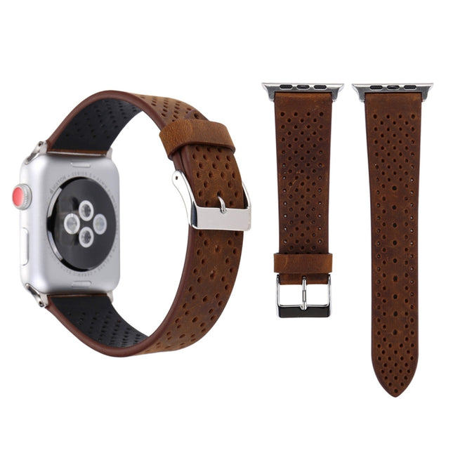 For Apple Watch Series 3 & 2 & 1 42mm Simple Fashion Genuine Leather Hole Pattern Watch Strap(Brown)-garmade.com