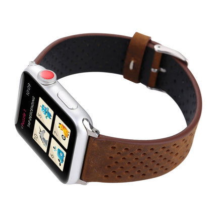 For Apple Watch Series 3 & 2 & 1 42mm Simple Fashion Genuine Leather Hole Pattern Watch Strap(Brown)-garmade.com