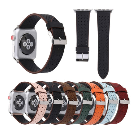 For Apple Watch Series 3 & 2 & 1 42mm Simple Fashion Genuine Leather Hole Pattern Watch Strap(Orange)-garmade.com