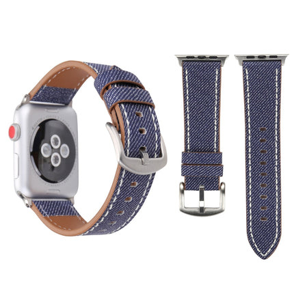 For Apple Watch Series 3 & 2 & 1 42mm Simple Fashion Genuine Leather Cowboy Pattern Watch Strap(Dark Blue)-garmade.com