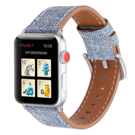 For Apple Watch Series 3 & 2 & 1 42mm Simple Fashion Genuine Leather Cowboy Pattern Watch Strap(Baby Blue)-garmade.com