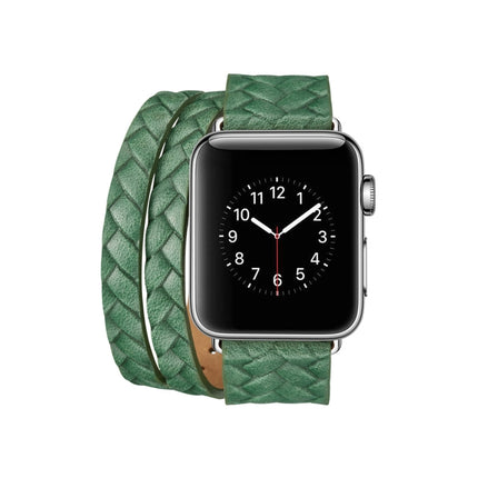 Double Ring Embossing Top-grain Leather Wrist Watch Band with Stainless Steel Buckle for Apple Watch Series 3 & 2 & 1 38mm(Green)-garmade.com