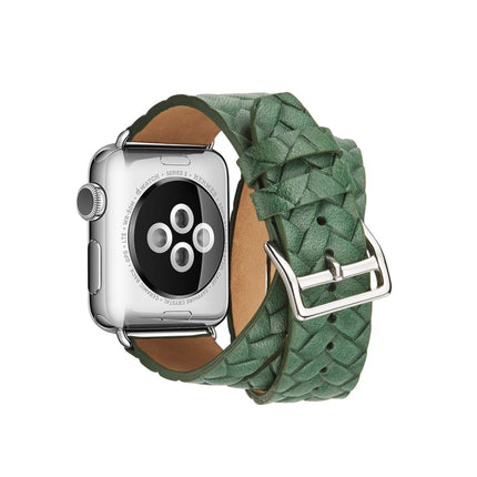 Double Ring Embossing Top-grain Leather Wrist Watch Band with Stainless Steel Buckle for Apple Watch Series 3 & 2 & 1 38mm(Green)-garmade.com