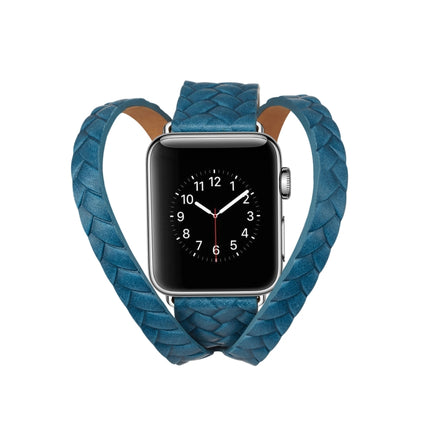 Double Ring Embossing Top-grain Leather Wrist Watch Band with Stainless Steel Buckle for Apple Watch Series 3 & 2 & 1 38mm(Blue)-garmade.com