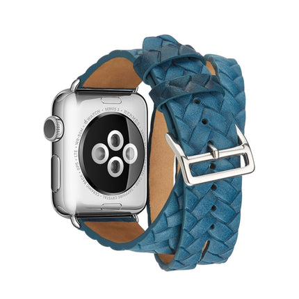 Double Ring Embossing Top-grain Leather Wrist Watch Band with Stainless Steel Buckle for Apple Watch Series 3 & 2 & 1 38mm(Blue)-garmade.com