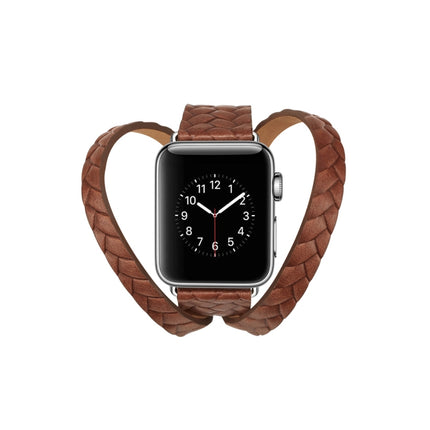 Double Ring Embossing Top-grain Leather Wrist Watch Band with Stainless Steel Buckle for Apple Watch Series 3 & 2 & 1 38mm(Brown)-garmade.com