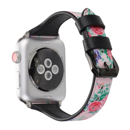Letter T Shape Simple Floral Genuine Leather Wrist Watch Band with Stainless Steel Buckle for Apple Watch Series 3 & 2 & 1 38mm(Pink)-garmade.com