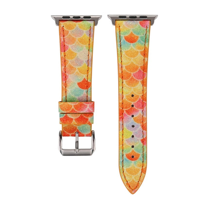 Fish Scale Glitter Genuine Leather Wrist Watch Band with Stainless Steel Buckle for Apple Watch Series 3 & 2 & 1 42mm(Orange)-garmade.com