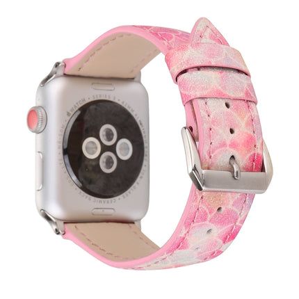 Fish Scale Glitter Genuine Leather Wrist Watch Band with Stainless Steel Buckle for Apple Watch Series 3 & 2 & 1 42mm(Pink)-garmade.com