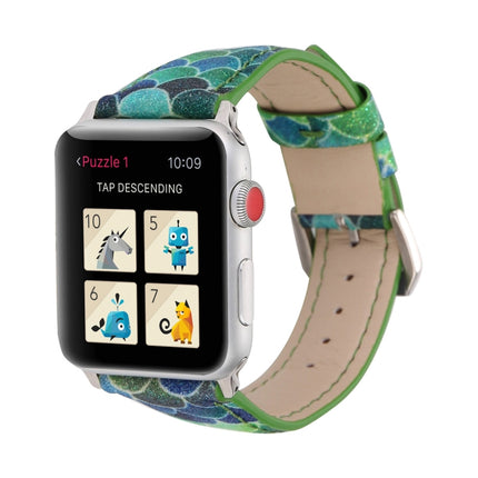 Fish Scale Glitter Genuine Leather Wrist Watch Band with Stainless Steel Buckle for Apple Watch Series 3 & 2 & 1 42mm(Green)-garmade.com