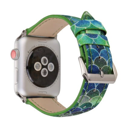 Fish Scale Glitter Genuine Leather Wrist Watch Band with Stainless Steel Buckle for Apple Watch Series 3 & 2 & 1 42mm(Green)-garmade.com