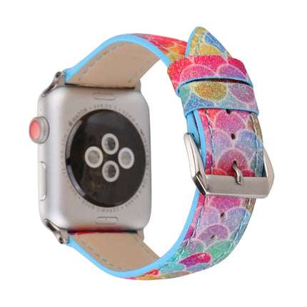 Fish Scale Glitter Genuine Leather Wrist Watch Band with Stainless Steel Buckle for Apple Watch Series 3 & 2 & 1 42mm(Blue)-garmade.com