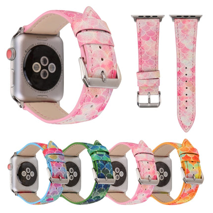 Fish Scale Glitter Genuine Leather Wrist Watch Band with Stainless Steel Buckle for Apple Watch Series 3 & 2 & 1 42mm(Pink)-garmade.com