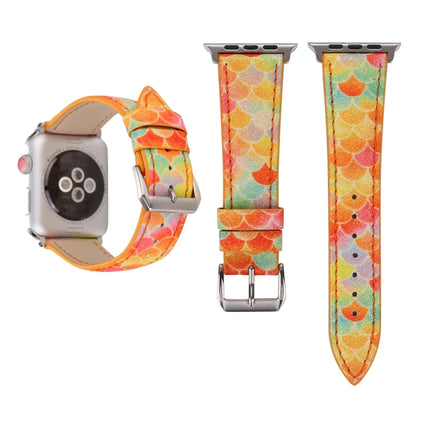 Fish Scale Glitter Genuine Leather Wrist Watch Band with Stainless Steel Buckle for Apple Watch Series 3 & 2 & 1 38mm(Orange)-garmade.com