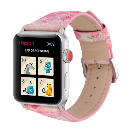 Fish Scale Glitter Genuine Leather Wrist Watch Band with Stainless Steel Buckle for Apple Watch Series 3 & 2 & 1 38mm(Pink)-garmade.com