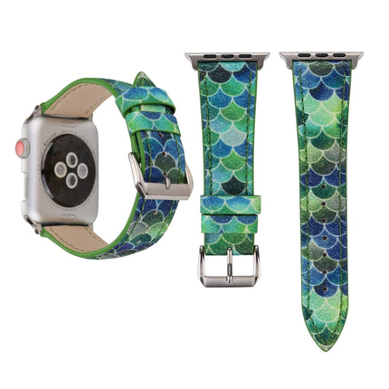 Fish Scale Glitter Genuine Leather Wrist Watch Band with Stainless Steel Buckle for Apple Watch Series 3 & 2 & 1 38mm(Green)-garmade.com