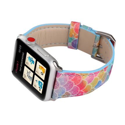 Fish Scale Glitter Genuine Leather Wrist Watch Band with Stainless Steel Buckle for Apple Watch Series 3 & 2 & 1 38mm(Blue)-garmade.com
