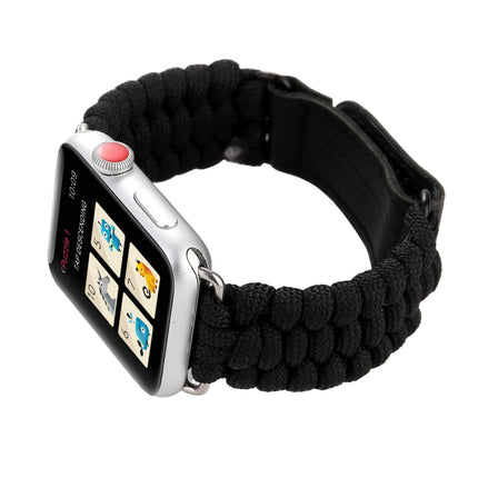 Magic Paste Genuine Leather Umbrella Rope Nylon Wrist Watch Band with and Stainless Steel Buckle for Apple Watch Series 3 & 2 & 1 38mm(Black)-garmade.com