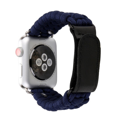 Magic Paste Genuine Leather Umbrella Rope Nylon Wrist Watch Band with and Stainless Steel Buckle for Apple Watch Series 3 & 2 & 1 38mm(Dark Blue)-garmade.com