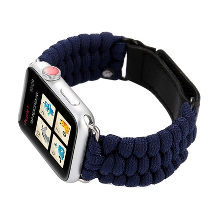 Magic Paste Genuine Leather Umbrella Rope Nylon Wrist Watch Band with Stainless Steel Buckle for Apple Watch Series 3 & 2 & 1 42mm(Dark Blue)-garmade.com