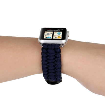Magic Paste Genuine Leather Umbrella Rope Nylon Wrist Watch Band with Stainless Steel Buckle for Apple Watch Series 3 & 2 & 1 42mm(Dark Blue)-garmade.com