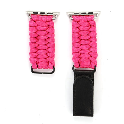 Magic Paste Genuine Leather Umbrella Rope Nylon Wrist Watch Band with Stainless Steel Buckle for Apple Watch Series 3 & 2 & 1 42mm(Magenta)-garmade.com