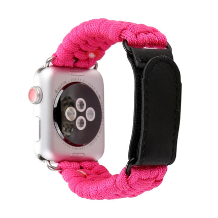 Magic Paste Genuine Leather Umbrella Rope Nylon Wrist Watch Band with Stainless Steel Buckle for Apple Watch Series 3 & 2 & 1 42mm(Magenta)-garmade.com